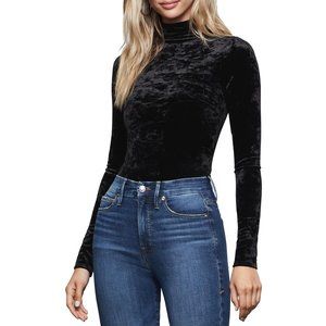 Good American Black Crushed Velvet Bodysuit sz 1